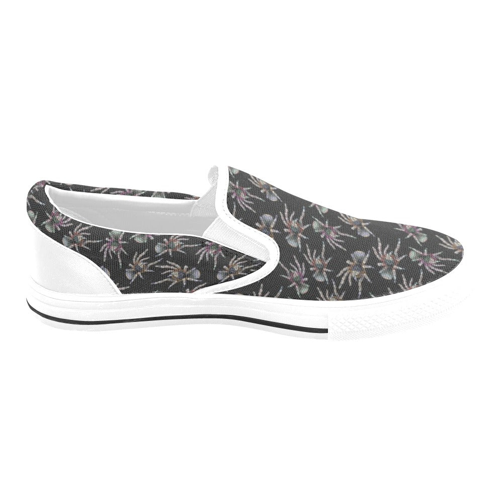 Tarantula Print Design LKS402 White Slip Ons Canvas Women's Shoes