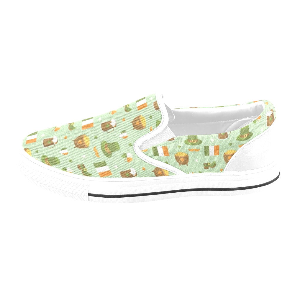 St Patricks Day Print Design LKS302 White Slip Ons Canvas Women's Shoes