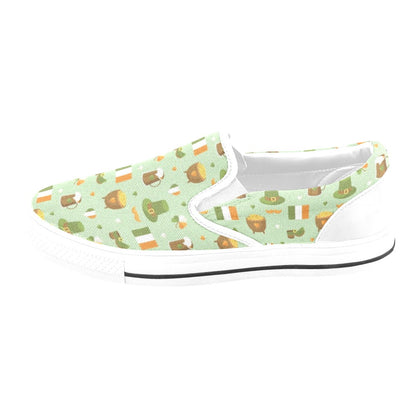 St Patricks Day Print Design LKS302 White Slip Ons Canvas Women's Shoes