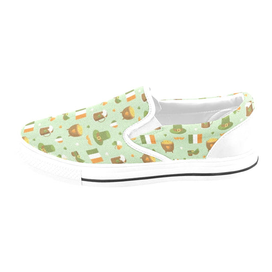 St Patricks Day Print Design LKS302 White Slip Ons Canvas Women's Shoes