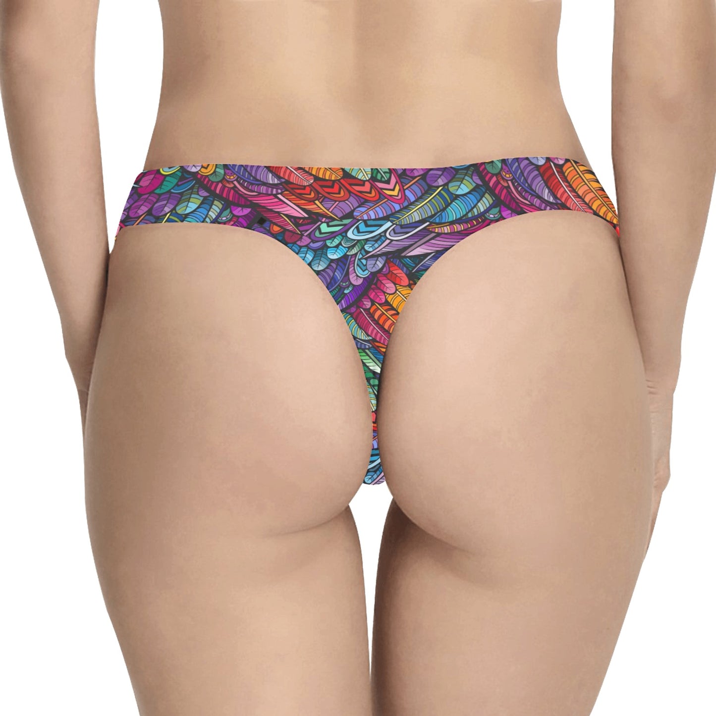 Feather Multicolor Design Print Women's Thongs