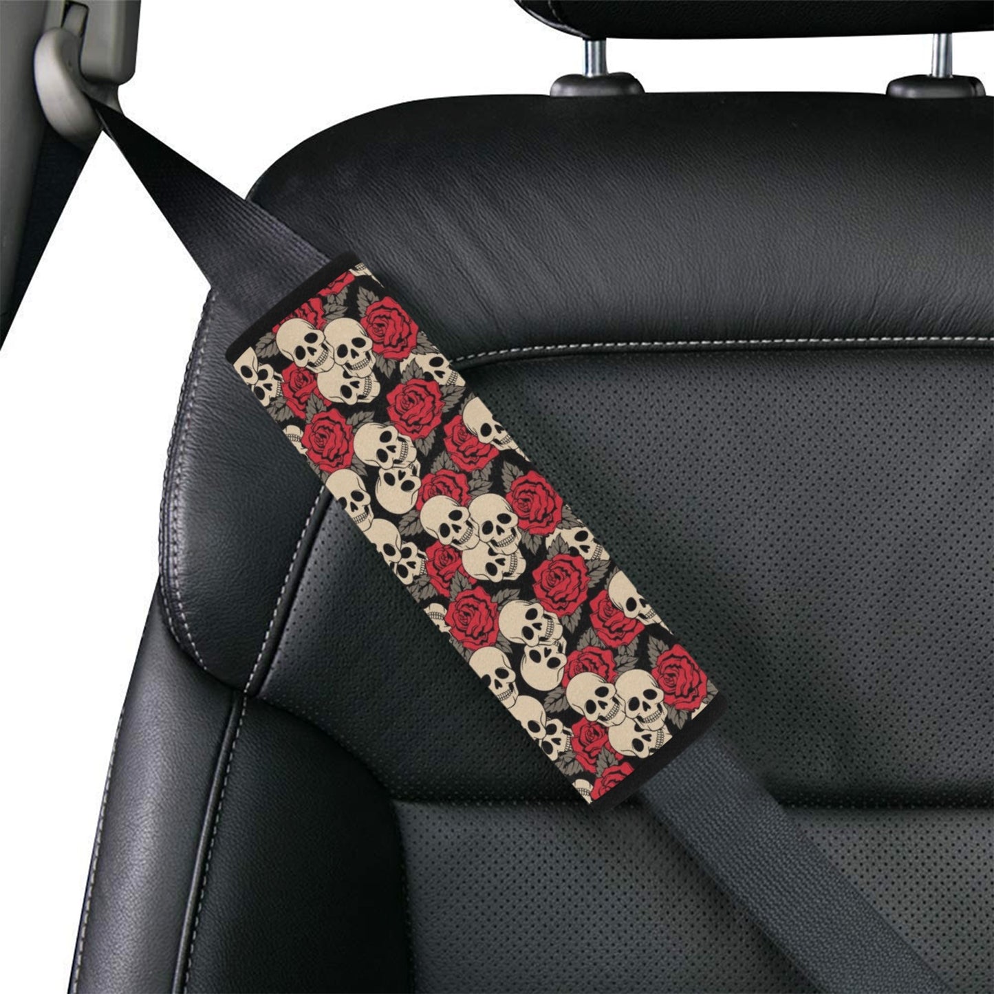 Skull And Roses Print Design LKS301 Car Seat Belt Cover