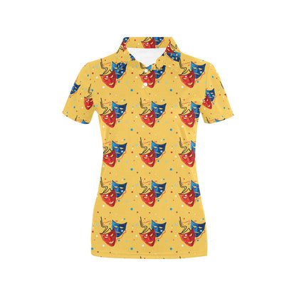 Acting Mask Pattern Print Design 02 Women's Polo Shirt