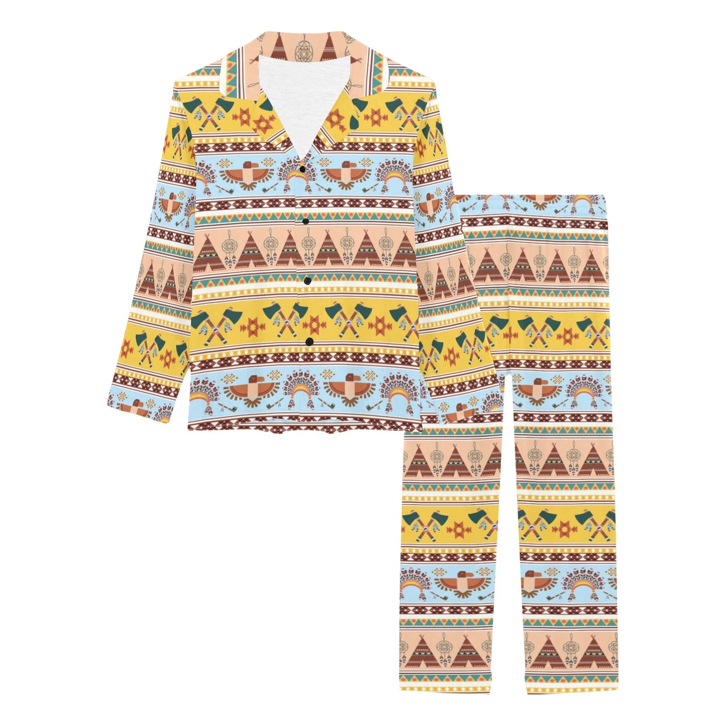 Native American Pattern Design Print Women's Long Pajama Set