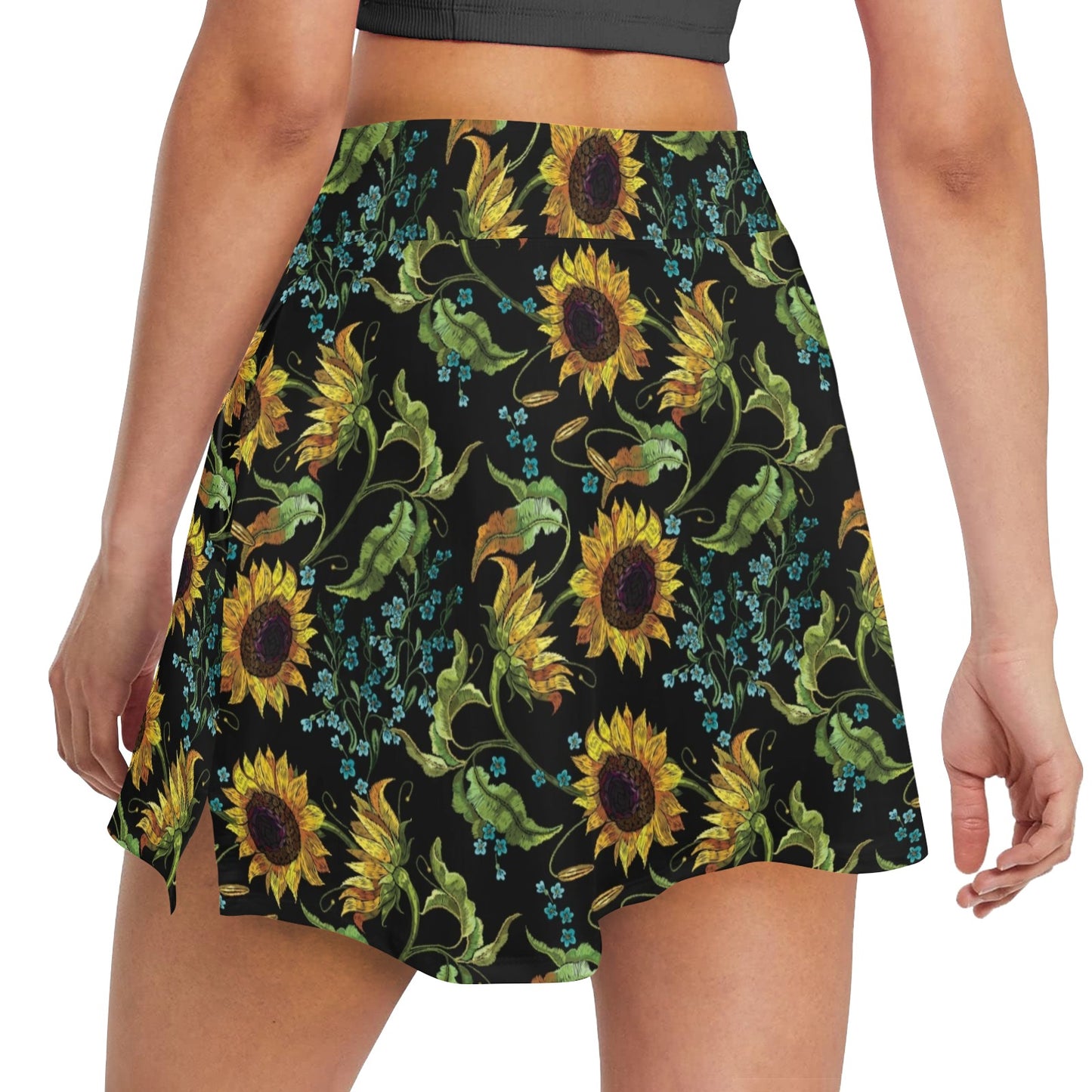 Sunflower Print Design LKS308 17" Golf & Pickleball Skort with Pockets
