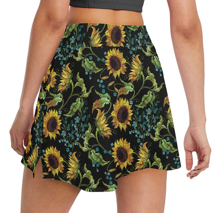 Sunflower Print Design LKS308 17" Golf & Pickleball Skort with Pockets