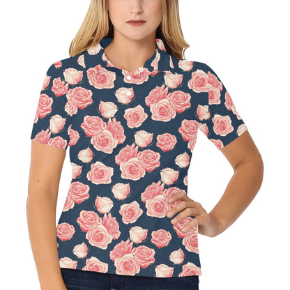 Rose Pattern Print Design A03 Women's Polo Shirt