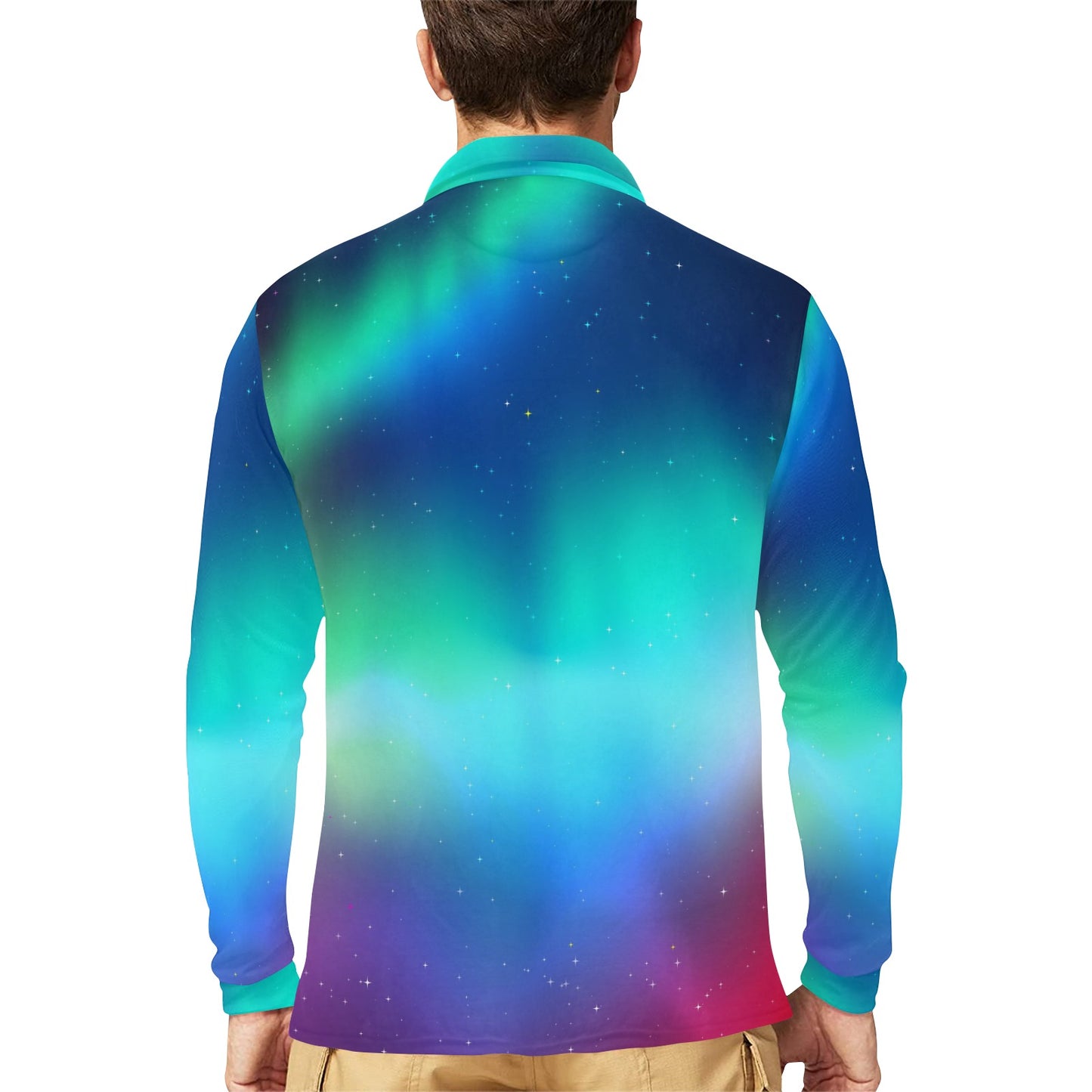 Aurora Borealis Pattern Print Design 02 Long Sleeve Polo Shirt For Men's