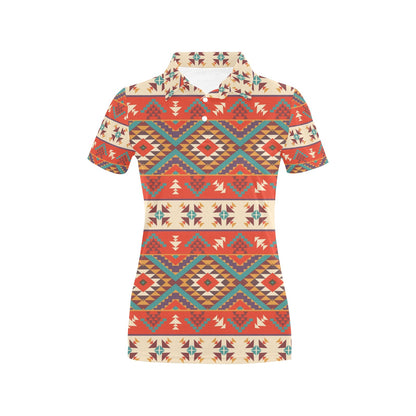 Aztec Red Print Pattern Women's Polo Shirt