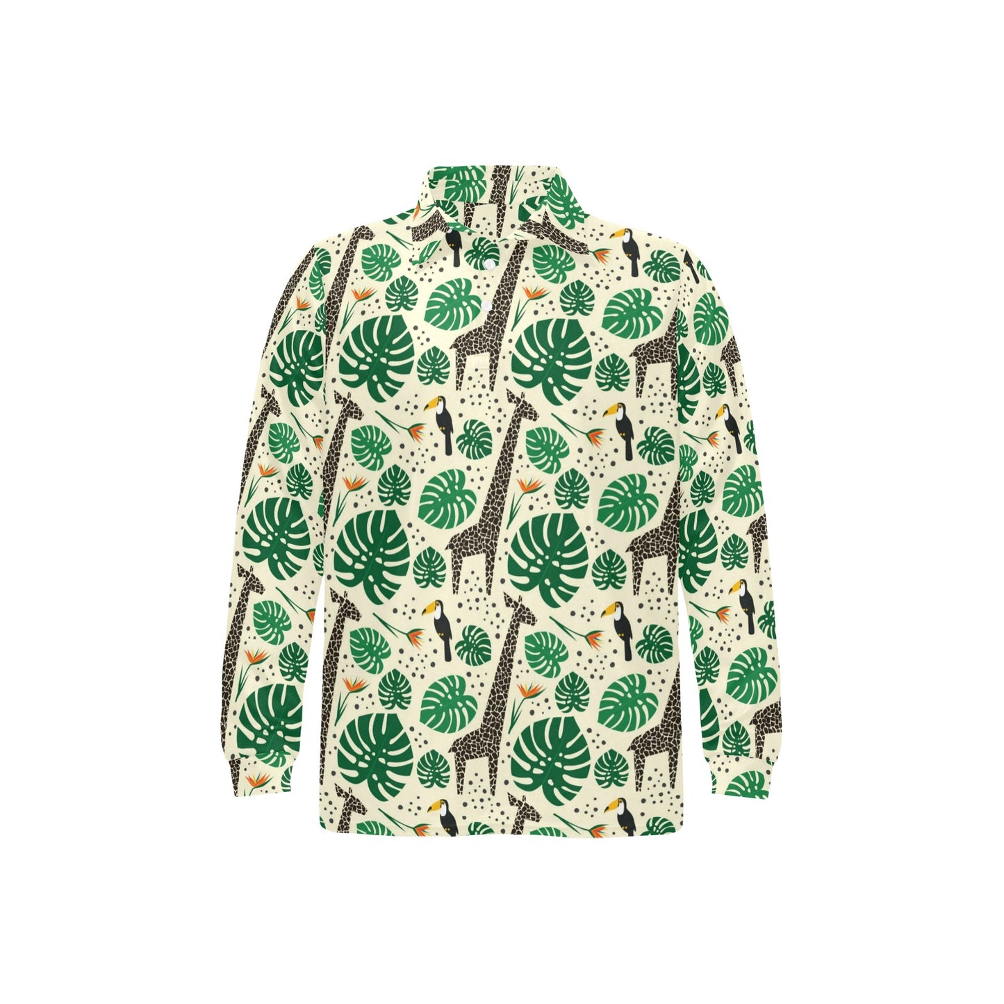 Rainforest Giraffe Pattern Print Design A02 Long Sleeve Polo Shirt For Men's