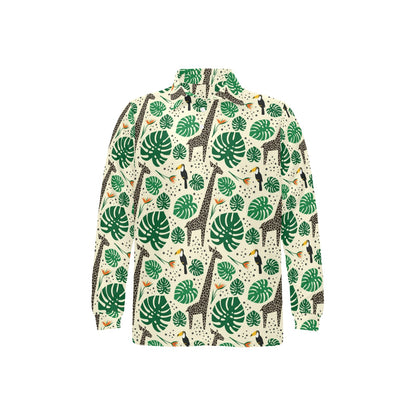 Rainforest Giraffe Pattern Print Design A02 Long Sleeve Polo Shirt For Men's