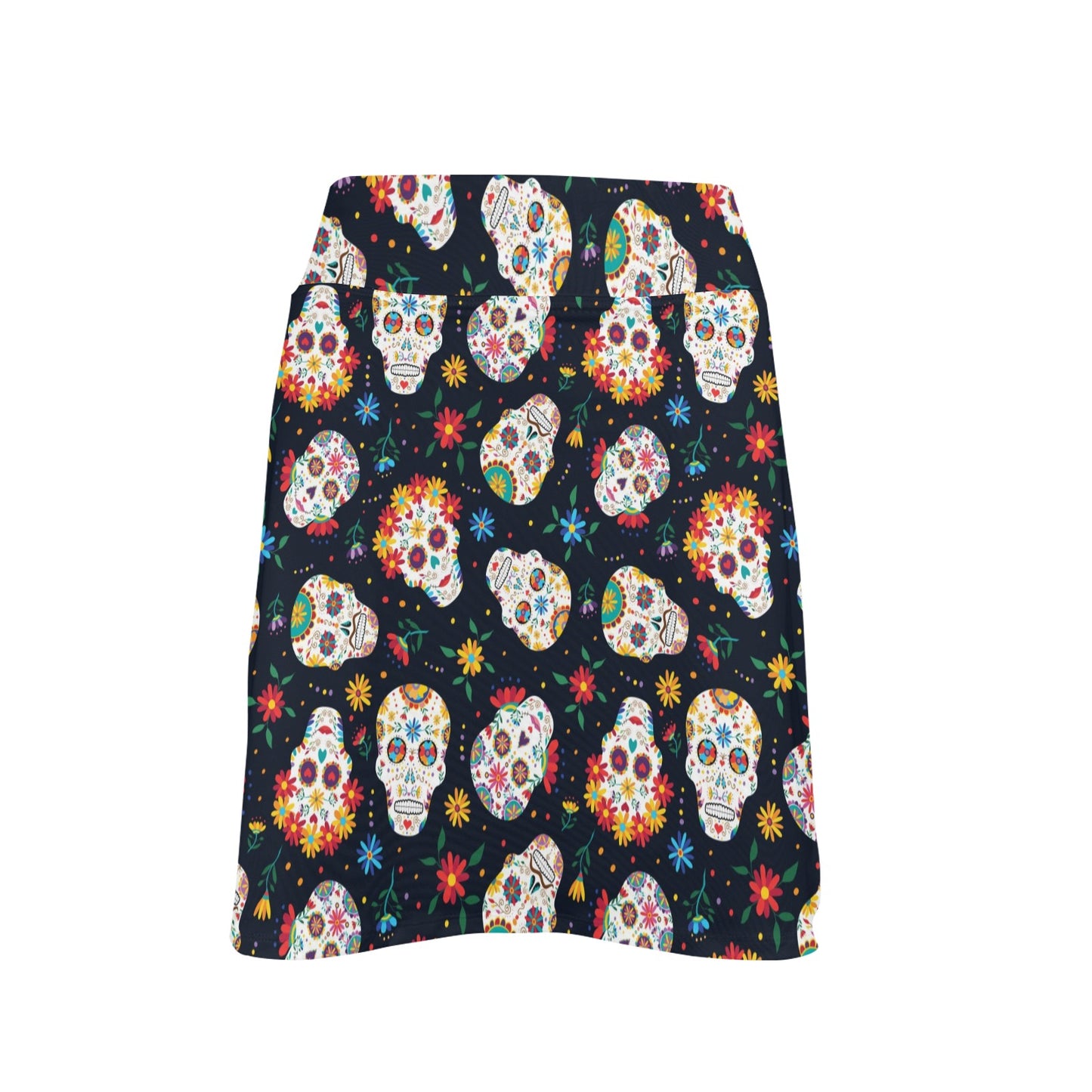 Sugar Skull Print Design LKS305 17" Golf & Pickleball Skort with Pockets