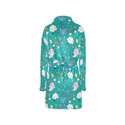 Narwhal Pattern Print Design 04 Women's Fleece Robe