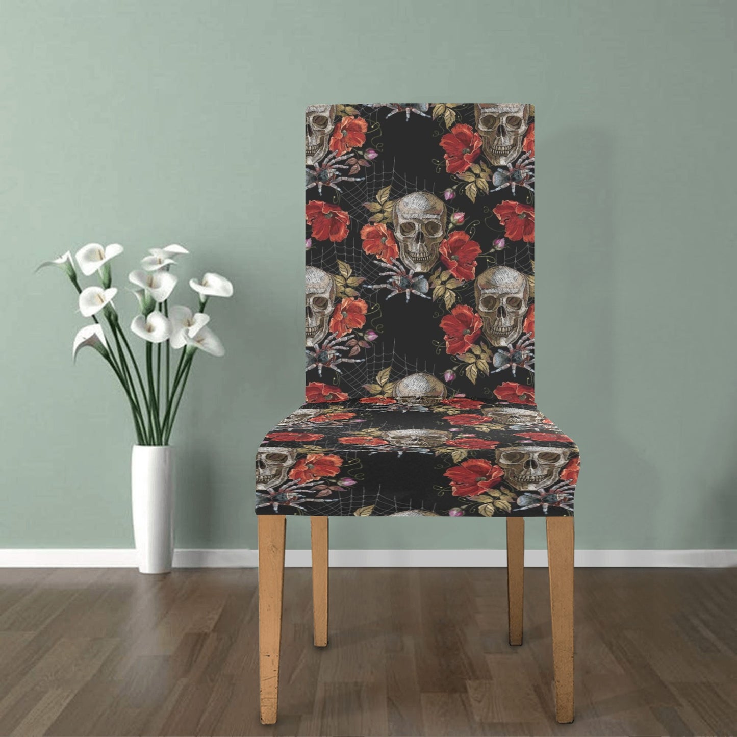 Spider Web Skull Rose Print Design LKS305 Dining Chair Slipcover