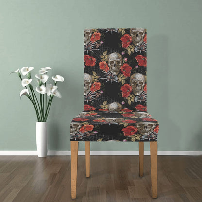 Spider Web Skull Rose Print Design LKS305 Dining Chair Slipcover