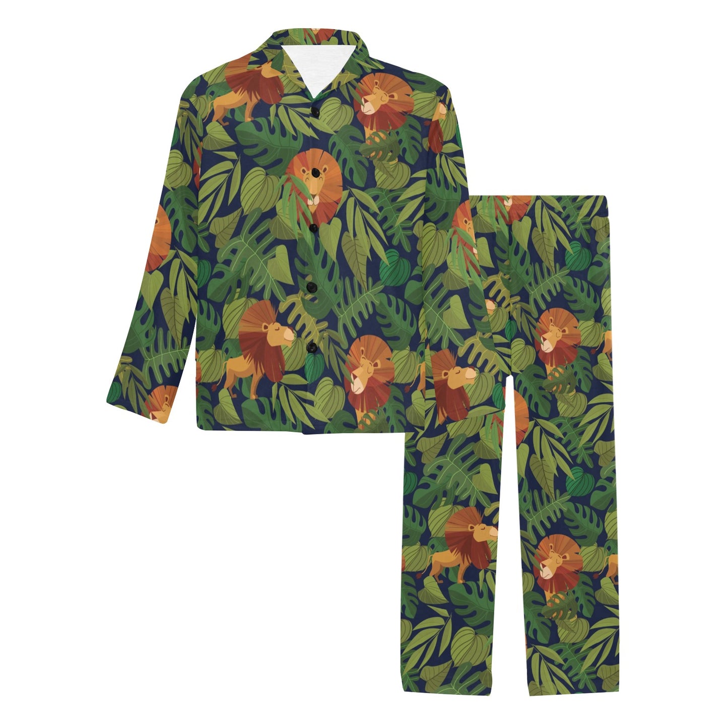 Lion Jungle Pattern Print Design 05 Men's Long Pajama Set