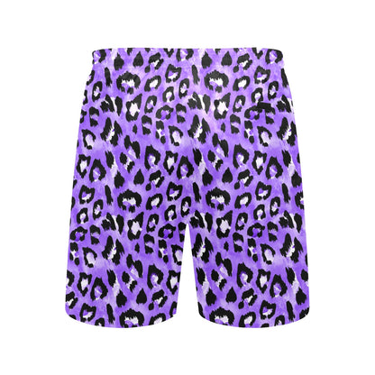 Leopard Purple Skin Print Men's Swim Trunks Beach Shorts