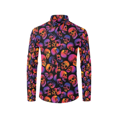 Skull Multicolor Print Design LKS3011 Men's Long Sleeve Dress Shirt