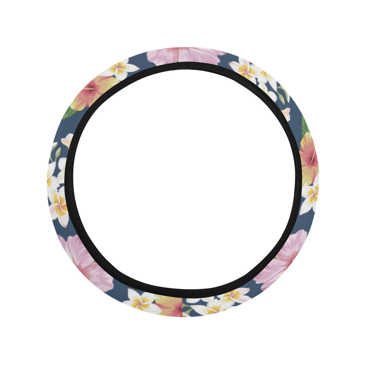 Hibiscus Sweet Print Design LKS304 Steering Wheel Cover with Elastic Edge