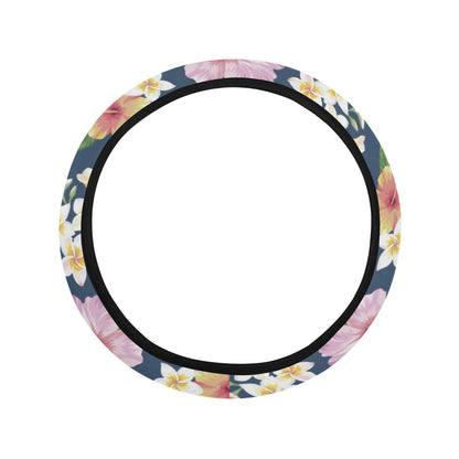 Hibiscus Sweet Print Design LKS304 Steering Wheel Cover with Elastic Edge