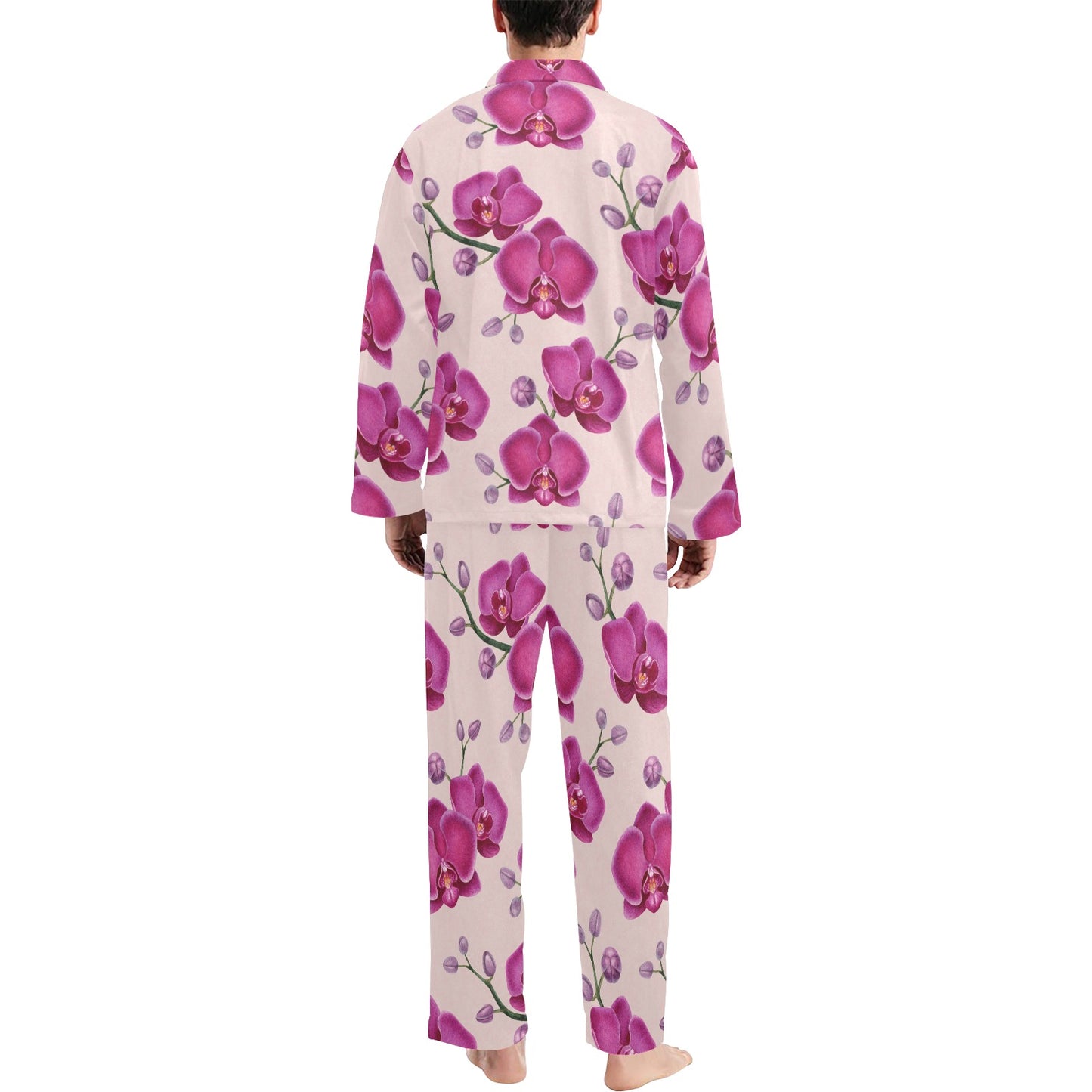 Orchid Pattern Print Design A02 Men's Long Pajama Set