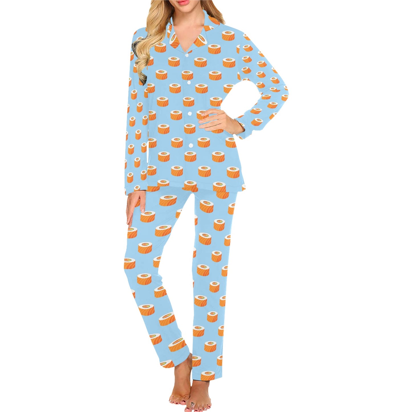 Salmon Sushi Print Design LKS307 Women's Long Pajama Set