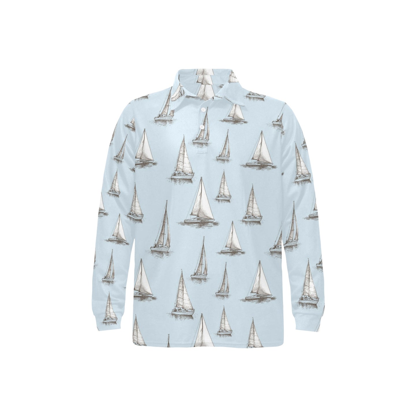 Sailing Ships Pattern Print Design A01 Long Sleeve Polo Shirt For Men's