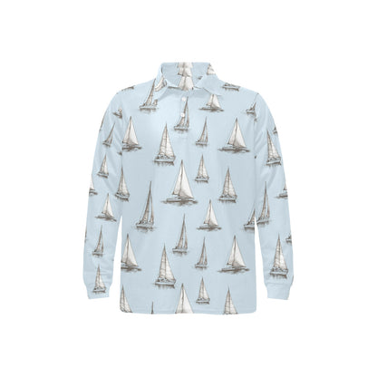 Sailing Ships Pattern Print Design A01 Long Sleeve Polo Shirt For Men's