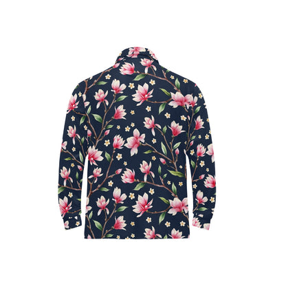 Magnolia Pattern Print Design MAG09 Long Sleeve Polo Shirt For Men's