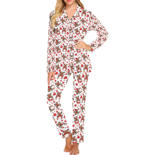 Silky Terriers Heart Print Design LKS302 Women's Long Pajama Set