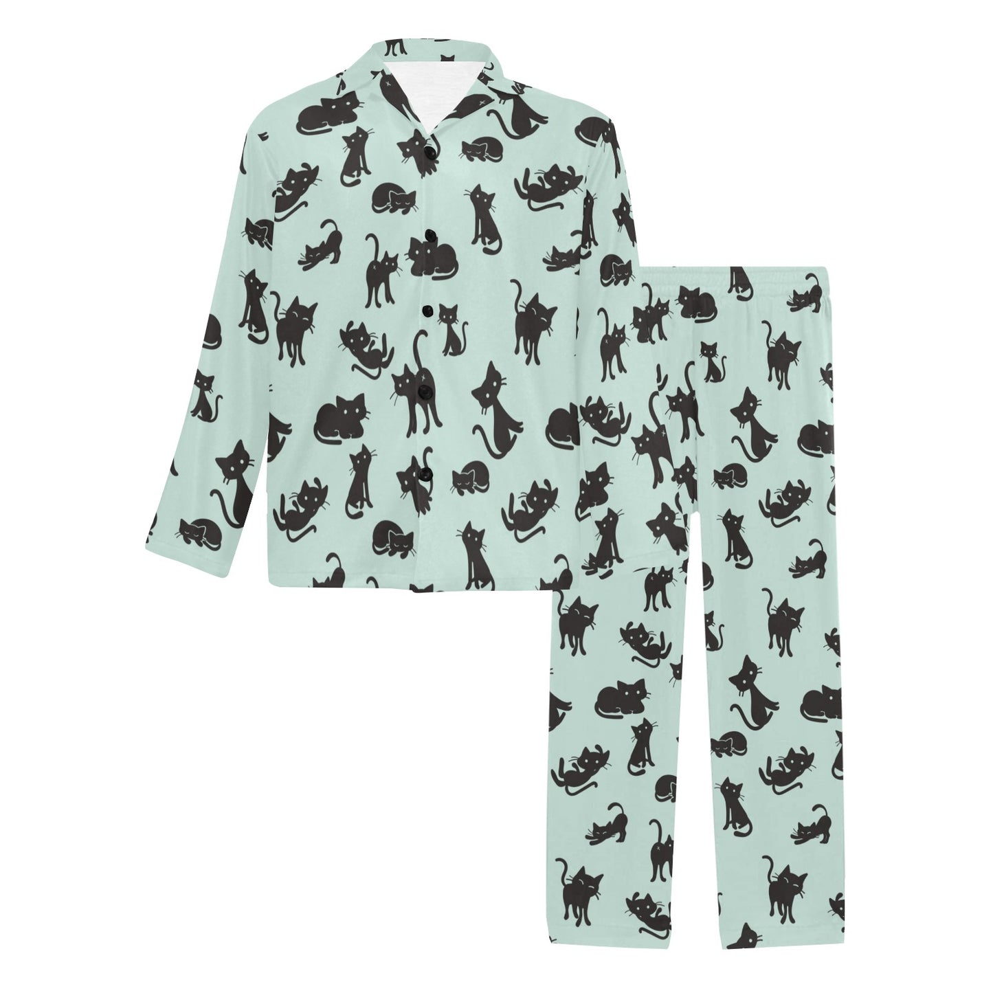 Black Cat Pattern Print Design 04 Men's Long Pajama Set