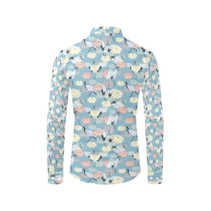 Water Lily Print Design LKS304 Men's Long Sleeve Dress Shirt