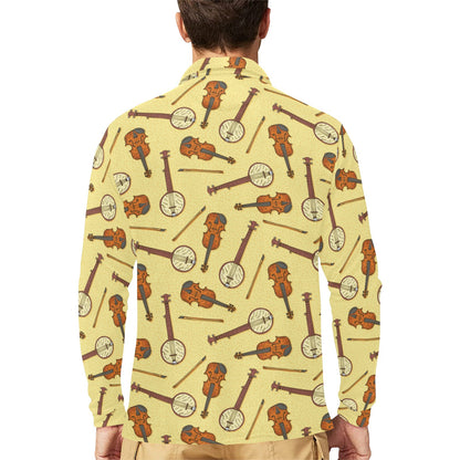 Banjo Violin Pattern Print Design 01 Long Sleeve Polo Shirt For Men's