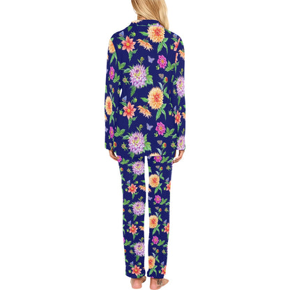 Dahlia Pattern Print Design DH010 Women's Long Pajama Set