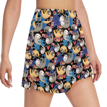 Sloth Cartoon Design Themed Print 17" Golf & Pickleball Skort with Pockets
