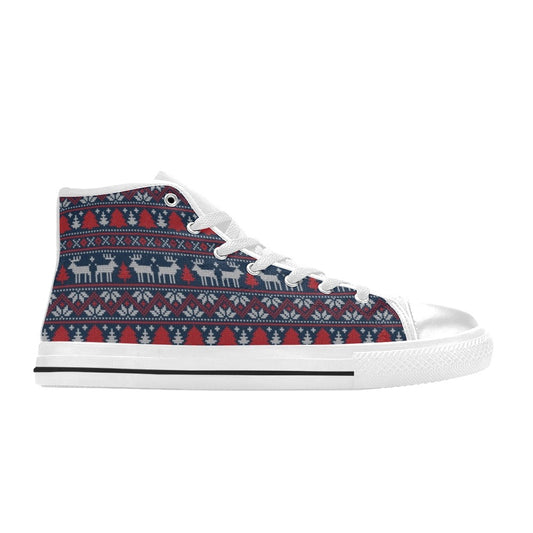 Reindeer Print Design LKS405 Men's High Top Canvas Shoes