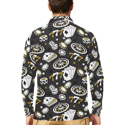 Casino Pattern Print Design 05 Long Sleeve Polo Shirt For Men's