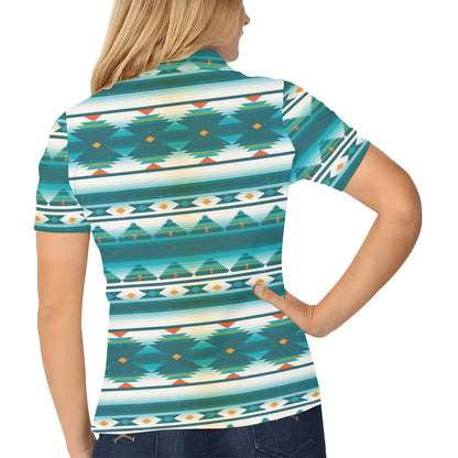 Blue Tribal Aztec Women's Polo Shirt