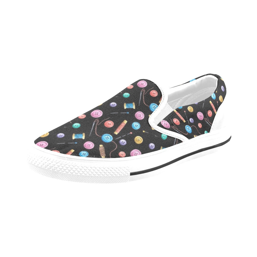 Sewing Print Design LKS309 White Slip Ons Canvas Women's Shoes