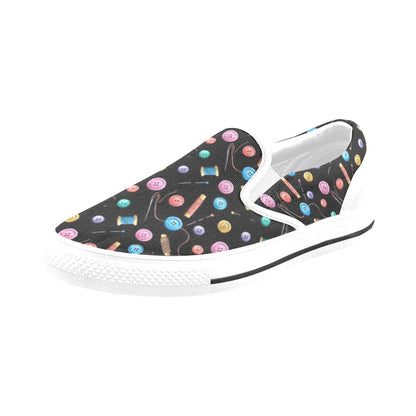 Sewing Print Design LKS309 White Slip Ons Canvas Women's Shoes