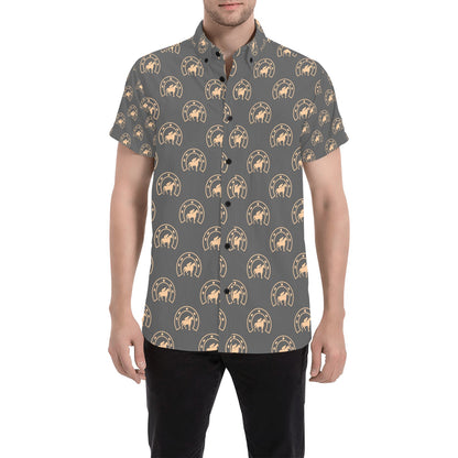 Horseshoe Print Design LKS306 Men Short Sleeve Button Up Shirt