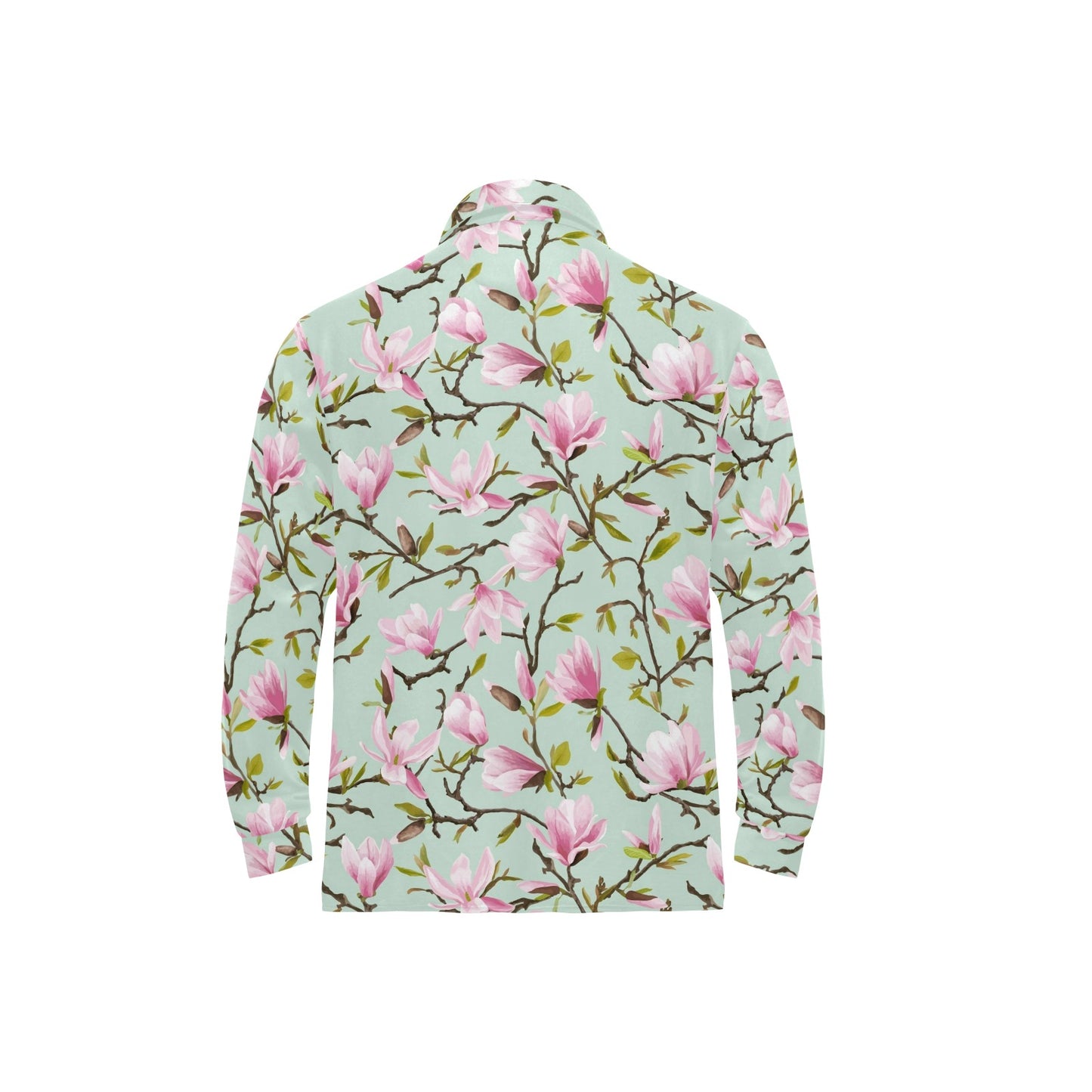 Magnolia Pattern Print Design MAG04 Long Sleeve Polo Shirt For Men's