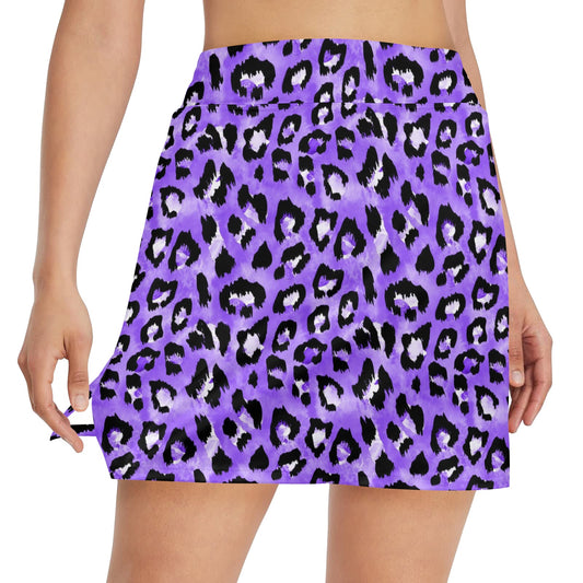 Leopard Purple Skin Print 17" Golf & Pickleball Skort with Pockets