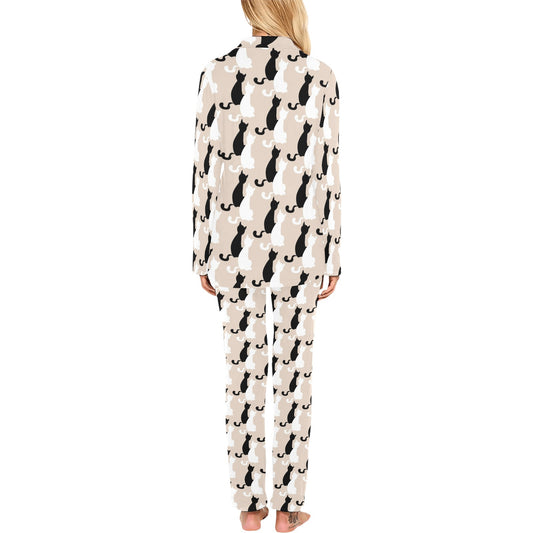 Cat Pattern Print Design 04 Women's Long Pajama Set