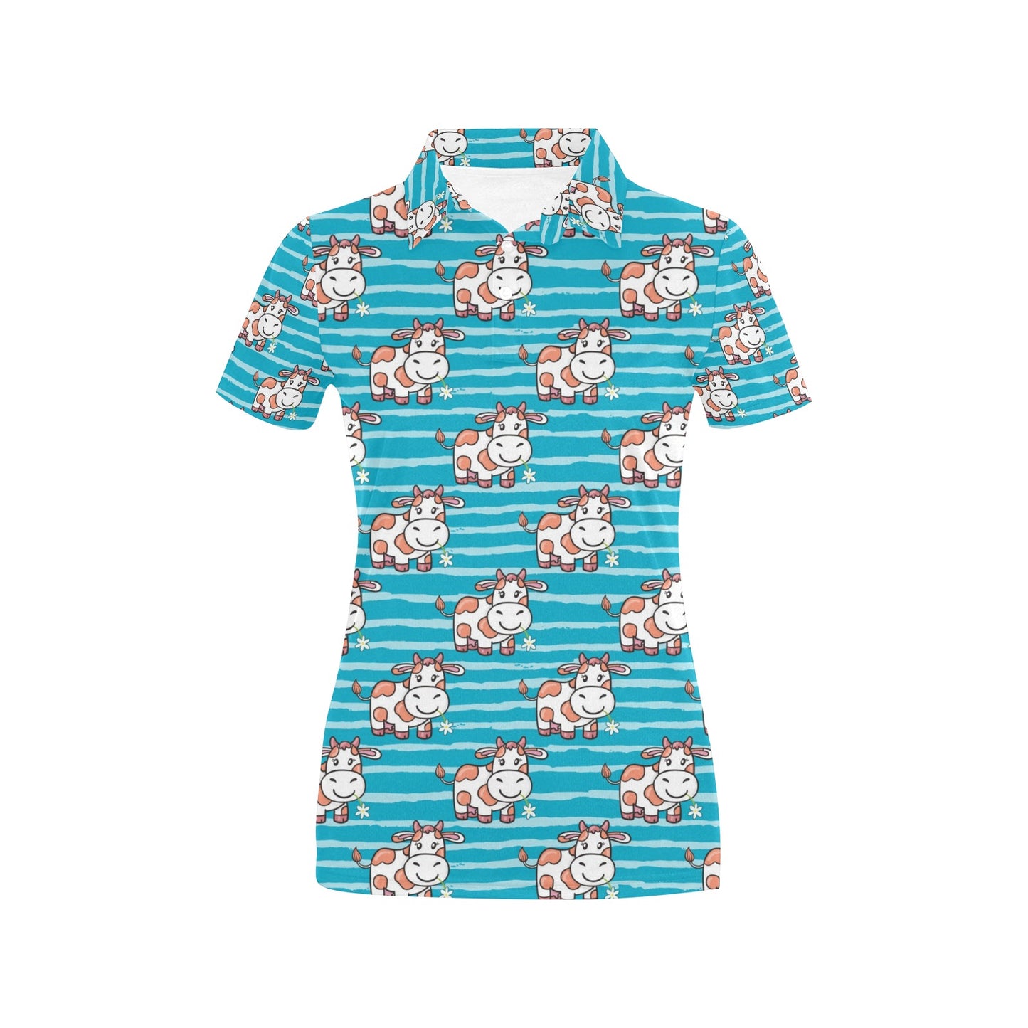 Cow Cute Print Pattern Women's Polo Shirt