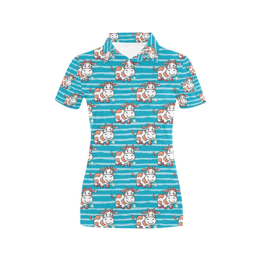 Cow Cute Print Pattern Women's Polo Shirt