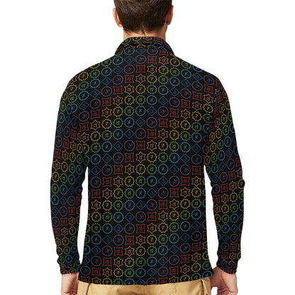 Chakra Colorful Symbol Pattern Long Sleeve Polo Shirt For Men's