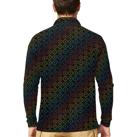Chakra Colorful Symbol Pattern Long Sleeve Polo Shirt For Men's