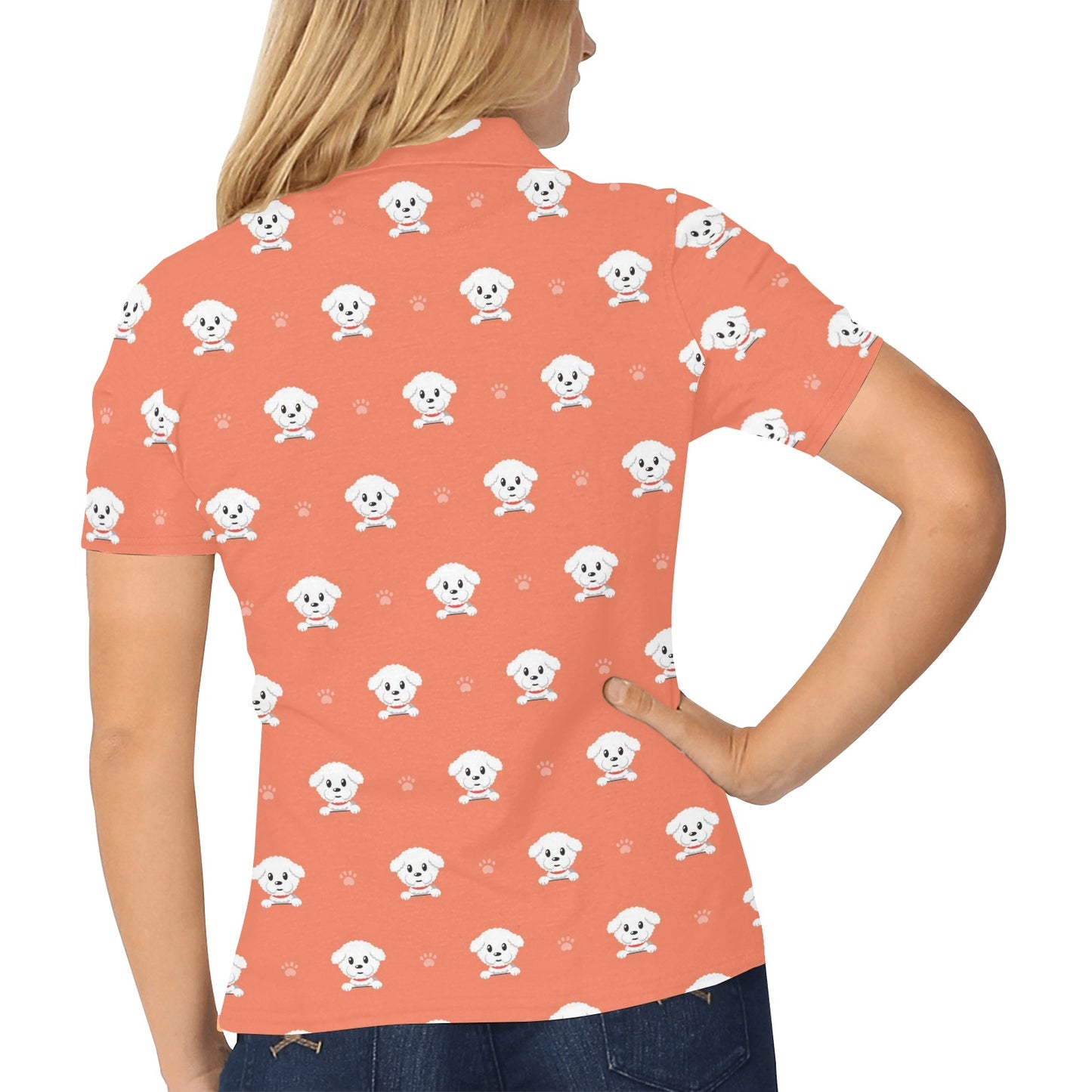 Bichons Frise Pattern Print Design 02 Women's Polo Shirt