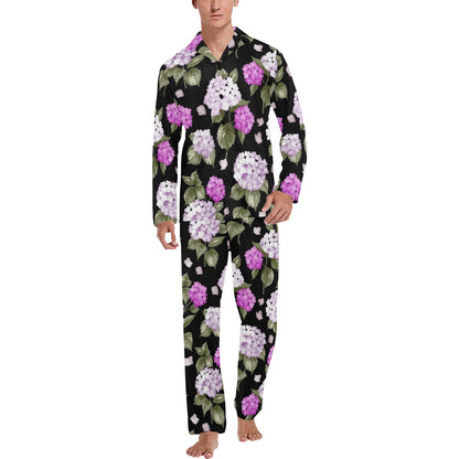 Hydrangea Pattern Print Design HD011 Men's Long Pajama Set